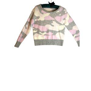 100% Cashmere Cropped Sweater Pink Gray Camouflage Raglan Soft